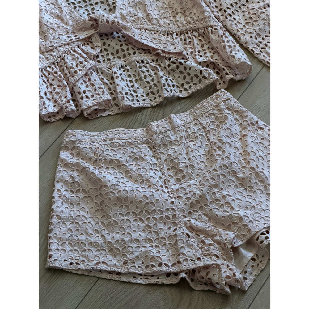 ONeill Womens Blush Pink Eyelet Tie Front Top and Shorts Two Piece Set Small - Picture 9 of 10